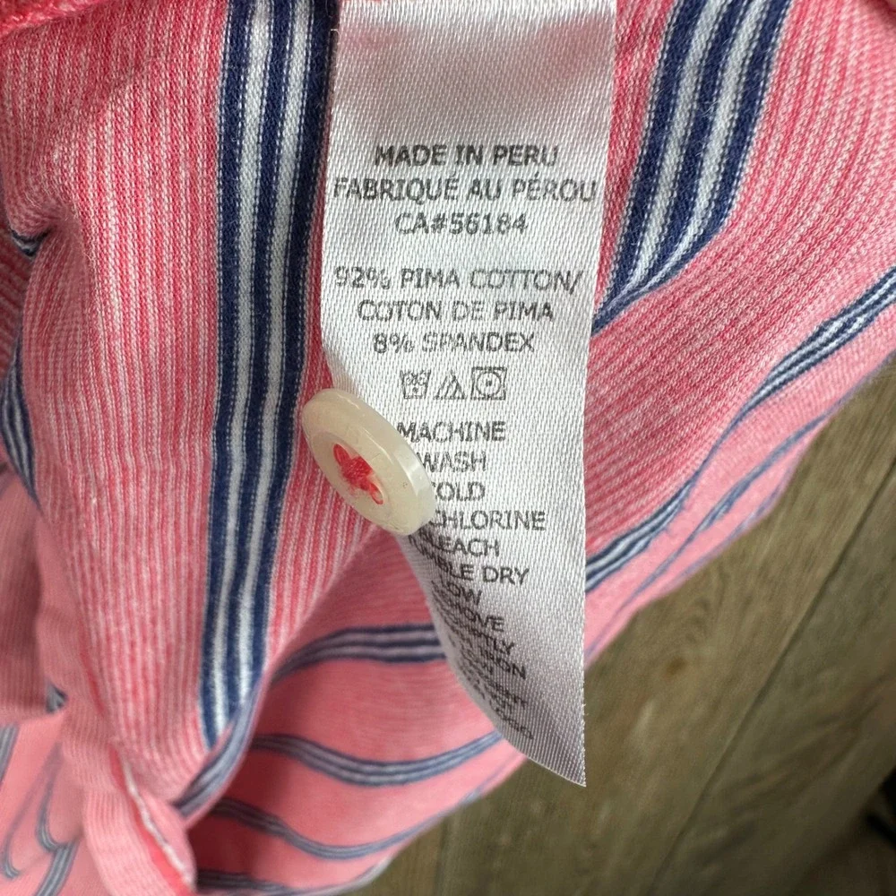 B. Draddy USA Pima Cotton Polo Shirt Mens XL Pink Navy Blue Striped Logo